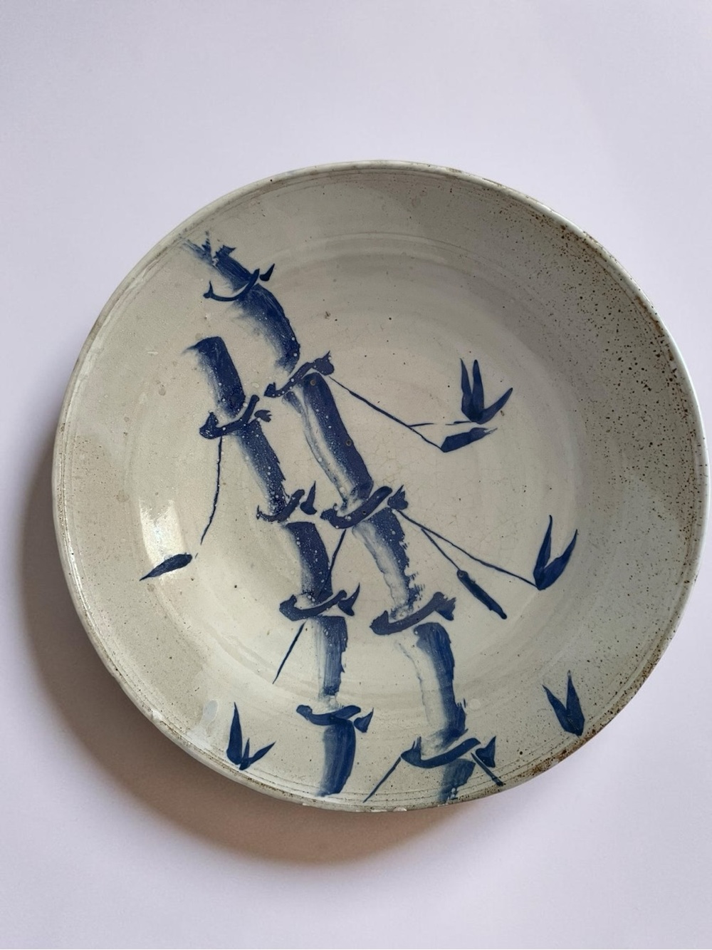 Japanese Ceramic Blue & White Bamboo Bowl